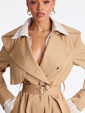 Fashion Nova Tan Cropped Trench Jumpsuit